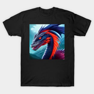 Serpentine Blue Dragon with Red Fins T-Shirt